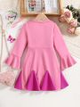 SHEIN Kids Y2Kool Girls (Small) Contrast Color Bell Sleeve Ruffle Dress