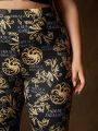 HOUSE OF THE DRAGON X SHEIN Plus Size Dragon And Letter Pattern Leggings