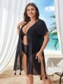 SHEIN Swim BohoFeel Plus Size Women's Solid Color Kimono With Batwing Sleeves And Open Front