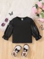 Stylish Patchwork Long Sleeve Top For Baby Girls