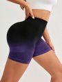 Yoga Basic Yoga Fashionable Gradient Printed Side Stripe Fitness Leggings Tummy Control Running Shorts