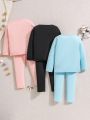 3pcs/Set Toddler Girls' Spring And Autumn Sports & Casual Style Sweatshirt And Pants Outfit