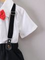 Baby Boys' Short Sleeve Butterfly Bow Tie Shirt + Casual Suspender Shorts 2pcs Outfit Set