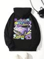 SHEIN Coolane Hooded Sweatshirt With Car And Letter Printed Pattern