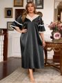 Plus Size Palace Style Simulated Silk & Lace Patchwork Nightgown