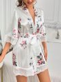 Women's Floral Pattern Bathrobe