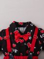 Baby Boys' Printed Short Sleeve Shirt + Casual Suspender Shorts Set