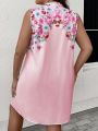 Women's Plus Size Floral Printed Notched Neckline Dress