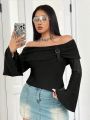 SHEIN ICON Plus Size Women's Off Shoulder Flare Sleeve T-shirt