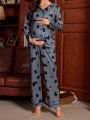 Maternity Pattern Printed Long Sleeve Casual Pajama Set