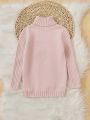 SHEIN Toddler Girls' Teddy Bear & Heart Design High Neck Long Sleeve Sweater Dress