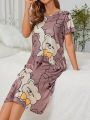 Cartoon Print Short Sleeve Sleep Dress