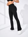 SHEIN Daily&Casual Wide Waistband Flare Leg Sports Pants