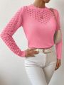 SHEIN LUNE Solid Pointelle Knit Sweater