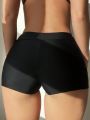 SHEIN Swim Basics Women'S Solid Color Pleated Boyshorts Bikini Bottom