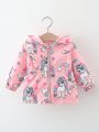 Fall Baby Girls' Unicorn Printed Hooded Long Sleeve Jacket