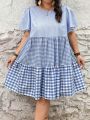 SHEIN CURVE+ Plus Size Striped & Plaid Pattern Bell Sleeve Dress