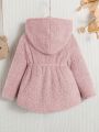 SHEIN Kids Cooltwn Toddler Girls' Casual Loose Solid Color Hooded Fleece Jacket For Fall/winter