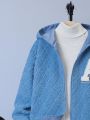 SHEIN Kids KDOMO Tween Boy Letter Patched Hooded Teddy Coat Without Sweater