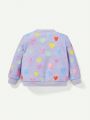 Cozy Cub Baby Girls' Heart Pattern Round Neck Drop Shoulder Sweatshirt And Pants Set