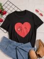 Women'S Cute Heart & Cartoon Print T-Shirt (Sold Separately, 4 Styles)