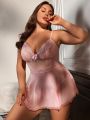 Plus Size Women's Sexy Lace Mesh Lingerie Dress With Thong