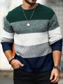 Manfinity Men'S Loose Round Neck Color Block Knitted Sweater For Casual Wear