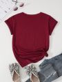 SHEIN Essnce Heart Print Short Sleeve T-Shirt