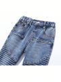 Boys' Cool Shirred Patchwork Elastic Slim Fit Jeans For Streetwear Style