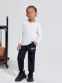 SHEIN Kids EVRYDAY 3pcs/set Boys' Fitted Casual Round Neck T-shirt Letter Pattern Shirt And Long Pants