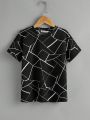 SHEIN Men's Youth Geometric Print T-Shirt Two-Piece Set