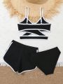 Boy'S Colorblock Swimsuit Bikini Wrap Top And Shorts Set