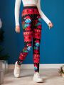 SHEIN X The Smurfs Cartoon & Christmas Print Leggings