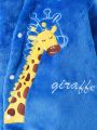 Baby Girl Giraffe & Letter Embroidery Flannel Jumpsuit