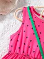 SHEIN Kids QTFun Toddler Girls' Cute Gradient Watermelon Printed Dress With Matching Bag