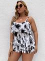 SHEIN Swim Vcay Plus Tie Dye Semi-Sheer Mesh Tankini Set Ruffle Hem Swim Cami Dress & High Waisted Bottom 2 Piece Separate Bathing Suit