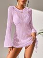 SHEIN Swim BohoFeel Fashionable Women'S Bell Sleeve Drawstring Ruched Cover-Up Top