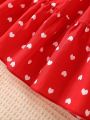 New Summer Baby Girls' Puff Sleeve Heart Printed Fashionable Adorable Dress