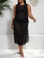 SHEIN Swim BohoFeel Plus Size Sleeveless Side Split Long Vest Cover Up