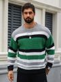 Manfinity Homme Men'S Plus Size Round Neck Striped Sweater