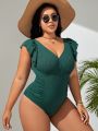 SHEIN Swim Chicsea Plus Ruffle Trim Ruched Side One Piece Swimsuit