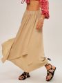 SHEIN BohoFeels Women's Solid Color Asymmetric Hem Midi Skirt
