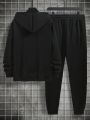 Extended Sizes Men Plus Slogan Graphic Drawstring Hoodie & Sweatpants