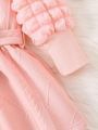 Baby Girls' Pink Textured Knitted Dress And Hat