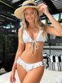 SHEIN Swim Mod Ruffle Trimmed Eyelet Embroidery Bikini Swimsuit Set