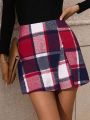 SHEIN Frenchy Plaid Print Split Hem Skort