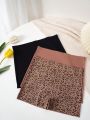 3pcs/set Women's Solid Color And Leopard Print Square Cut Panties