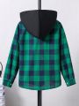 SHEIN Boys' Plaid Hooded Shirt With Detachable Hood For Autumn