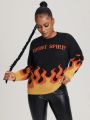 Lsscid Letter & Flame Print Sweater