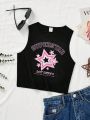 Tween Girls' Casual Letter Print Tank Top Suitable For Summer